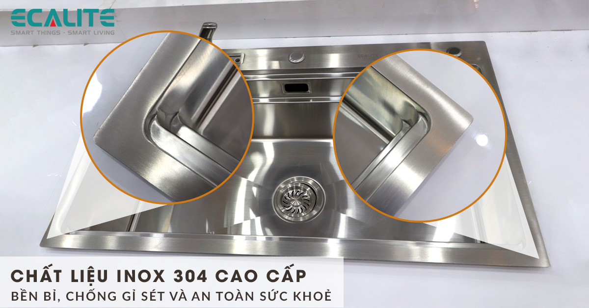 Chậu rửa bát ESD-8250HS được cấu tạo từ inox 304 