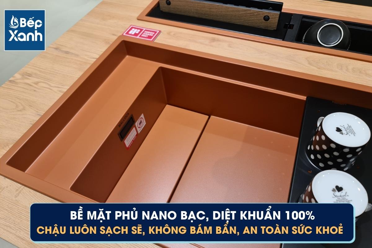 Bề mặt chậu phủ Nano Bạc