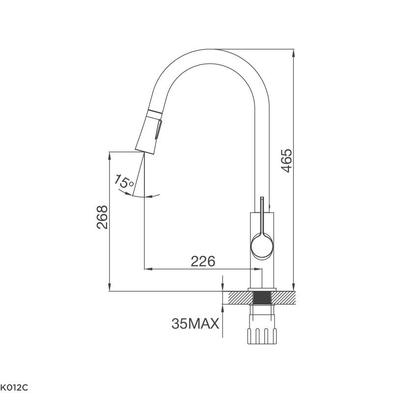 kích thước vòi rửa mạ chrome dây rút malloca k94c 