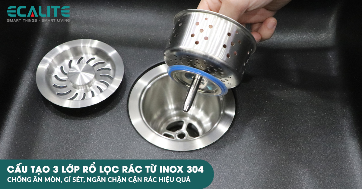 Rổ lọc rác được cấu tạo từ inox 304 chống gỉ sét