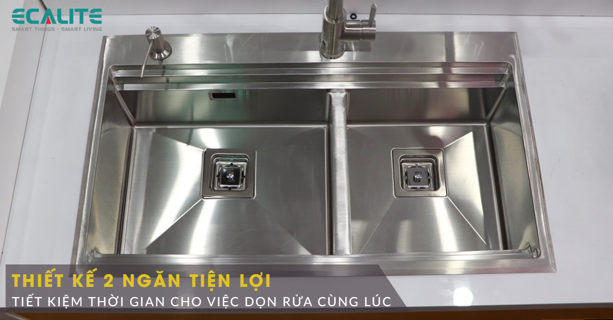 Chậu rửa chén Ecalite ES-N28550HS có thiết kế 2 ngăn tiện lợi