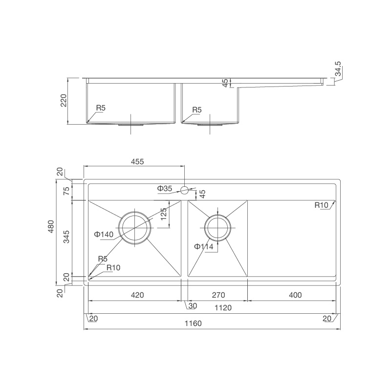 Thông số kỹ thuật của chậu rửa chén MS 6306