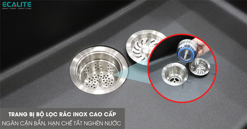 chậu rửa chén đá EGS-6001.7545B-rổ lọc rác inox