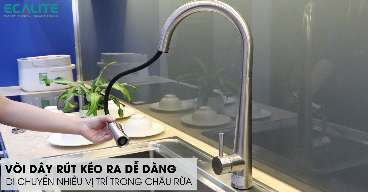 Vòi rửa chén nóng lạnh Ecalite EF-K149G vòi dây rút kéo ra dễ dàng