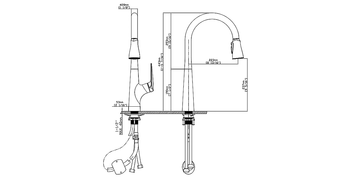 Bảng thông số kỹ thuật của vòi rửa chén bát Ecalite EF-K572B