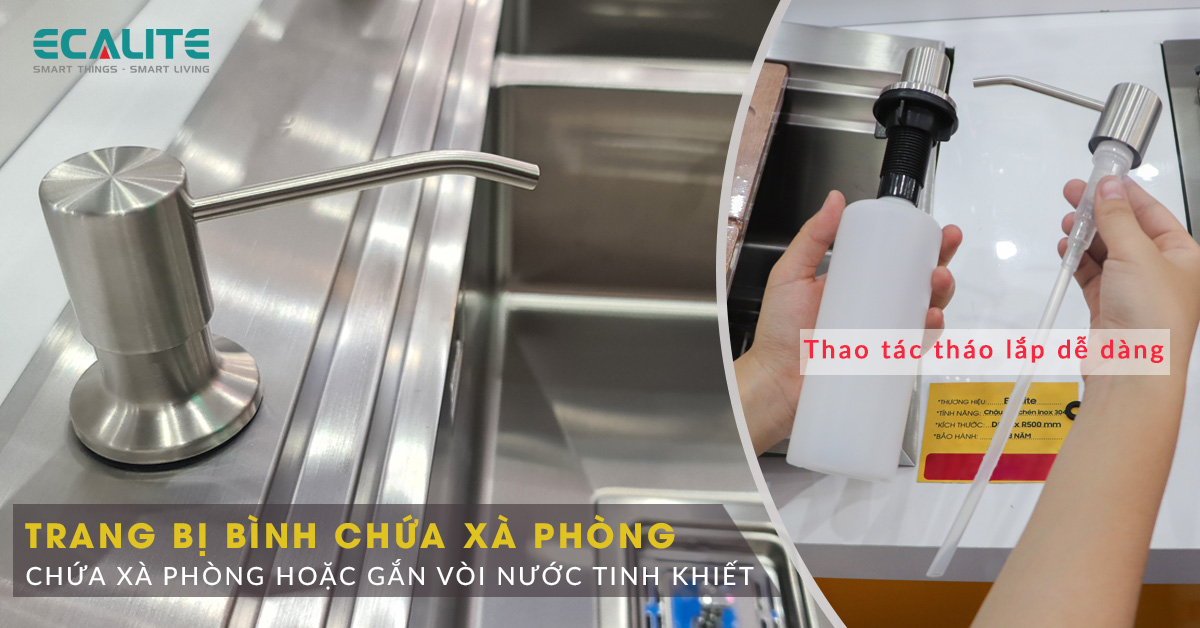 Chậu rửa ES-N28550HS đươc trang bị thêm bình chứa xà phòng