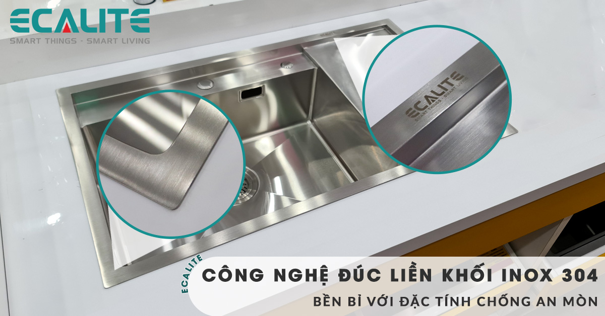 Chậu rửa chén Ecalite ESD-8650HS được sản xuất bằng 100% inox 304 siêu bền