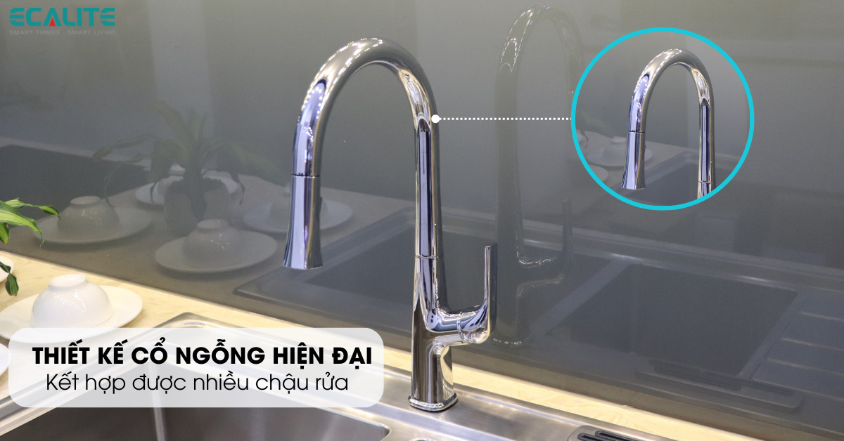 Vòi rửa chén nóng lạnh Ecalite EF-K569C sở hữu thiết kế cổ ngỗng hiện đại