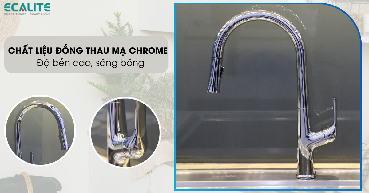 Vòi rửa chén Ecalite EF-K569C hoàn thiện từ chất liệu đồng thau mạ Chrome