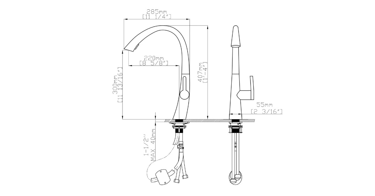 Thông số kỹ thuật vòi rửa chén S-curve Ecalite EF-K114B