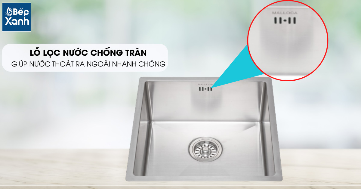 Lỗ thoát nước chống tràn của chậu rửa chén MS 1044