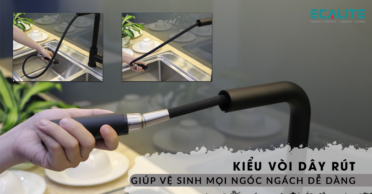 Vòi rửa chén Ecalite EF-K185B có chức năng dây rút tiện lợi