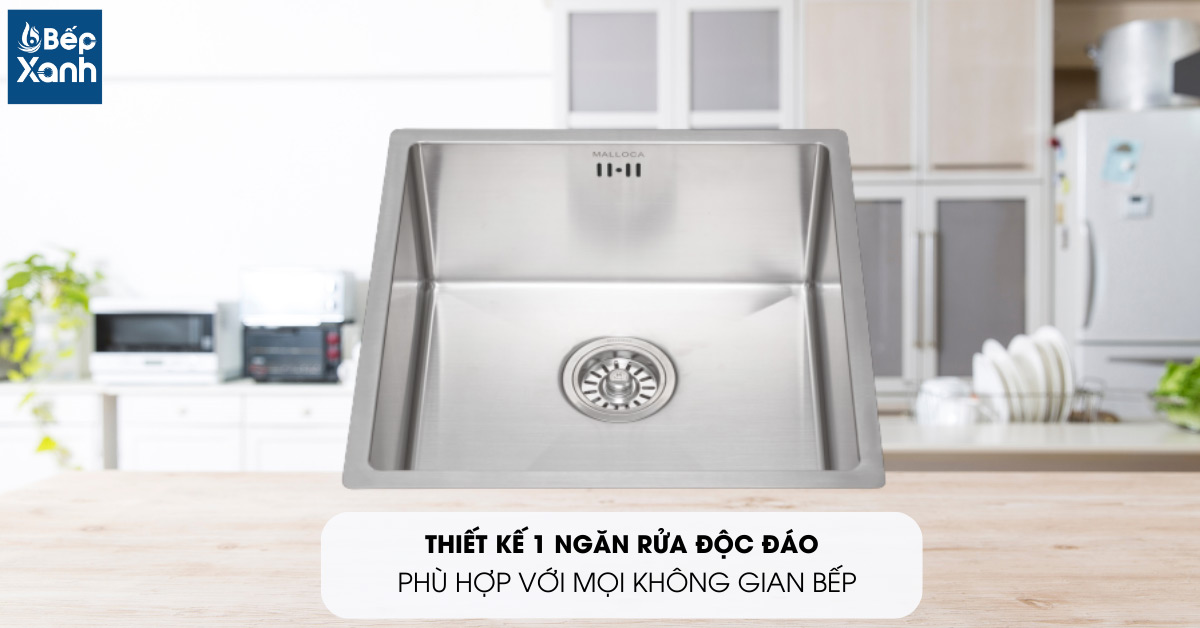 Thiết kế 1 ngăn rửa nhỏ gọn của chậu rửa chén Malloca MS1044