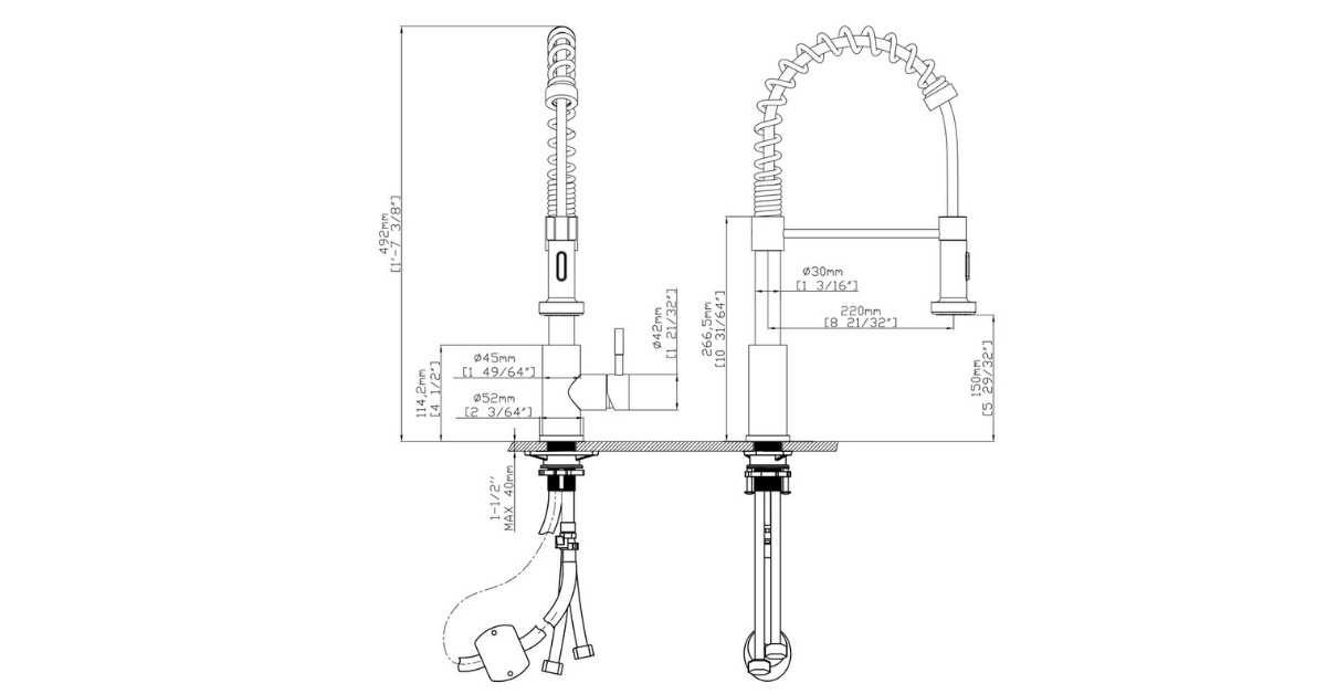 Thông số kỹ thuật của vòi rửa chén nóng lạnh Ecalite EF-K541C