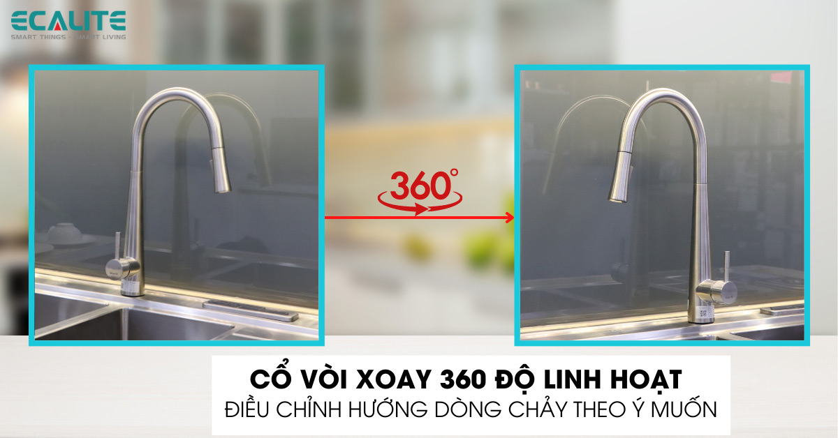 Vòi rửa chén nóng lạnh Ecalite EF-K149G cổ vòi xoay 360 độ