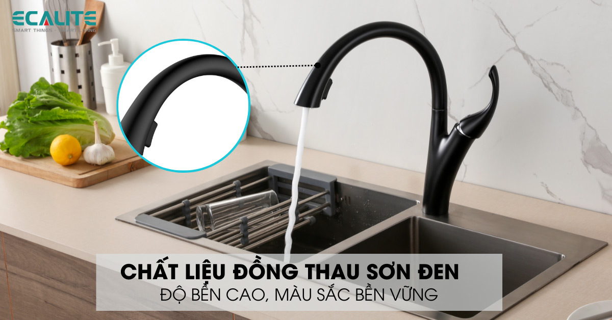 Vòi rửa Ecalite EF-K624B làm từ đồng thau sơn đen