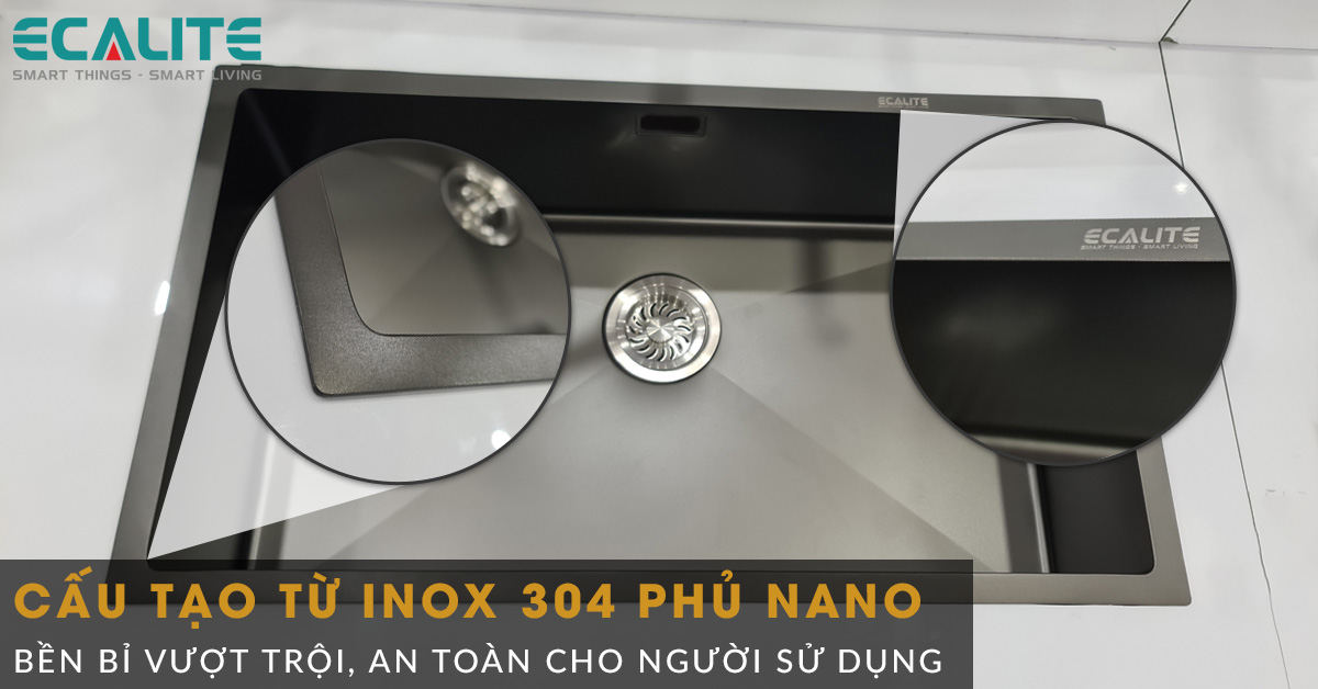 Cấu tạo của chậu rửa chén ESD-7845HB được làm bằng inox 304 cao cấp