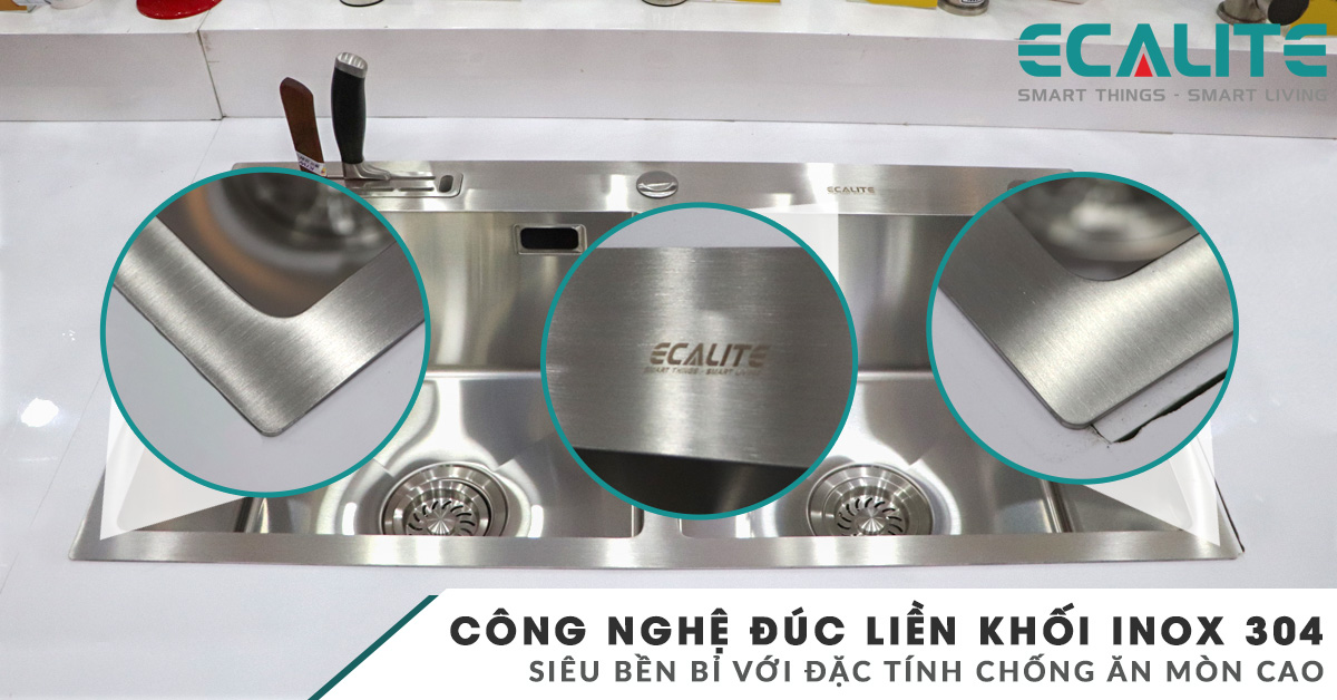 Chậu rửa chén Ecalite sản xuất từ chất liệu inox 304 cao cấp