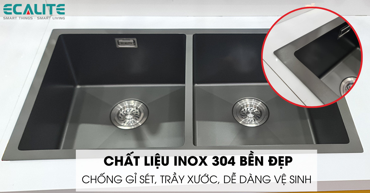 Chất liệu Inox 304 của chậu rửa chén Ecalite ESD-8046HB