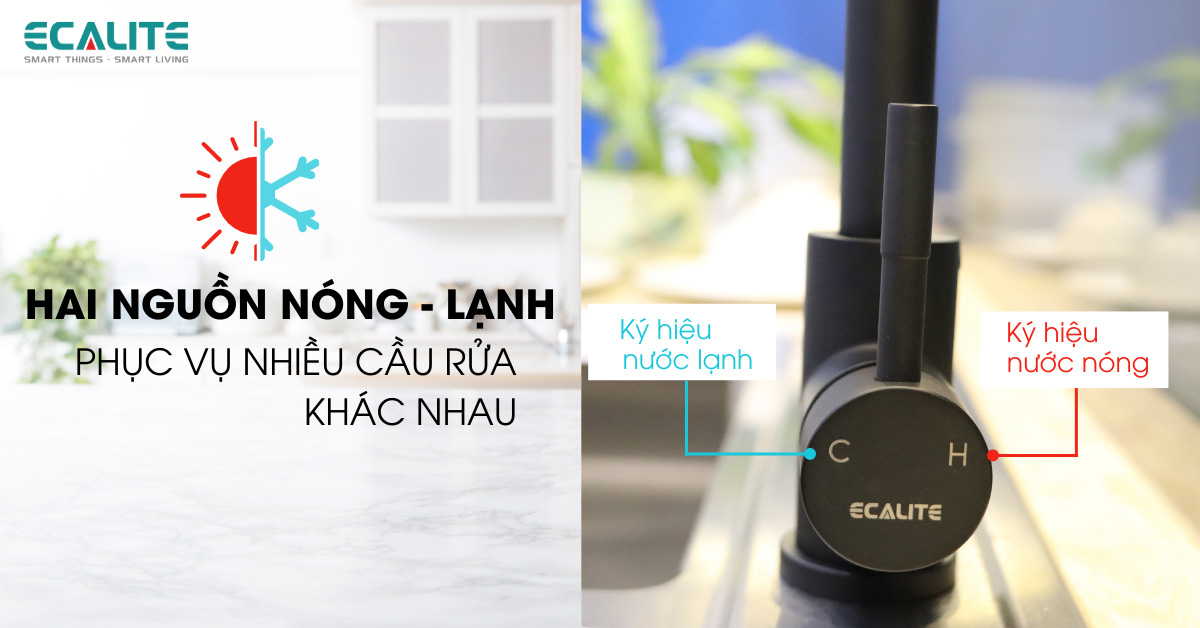 Vòi rửa chén Ecalite EF-K28B trang bị 2 nguồn nước nóng lạnh