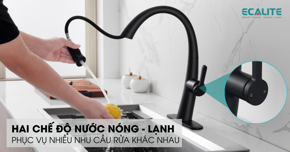 Vòi rửa bát Ecalite EF-K114B có 2 nguồn nước nóng và lạnh