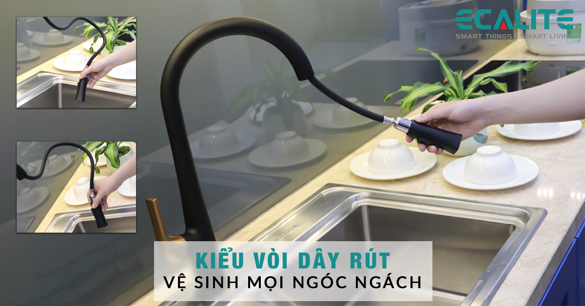 Vòi rửa EF-K569BR được thiết kế có dây rút tiện lợi 