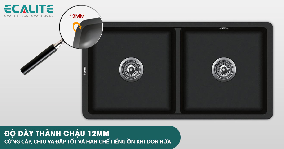 Độ dày thành chậu 12mm giúp giảm tiếng ồn