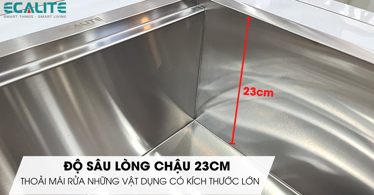 Độ sâu lòng chậu của chậu rửa chén Ecalite ESD-7848HS