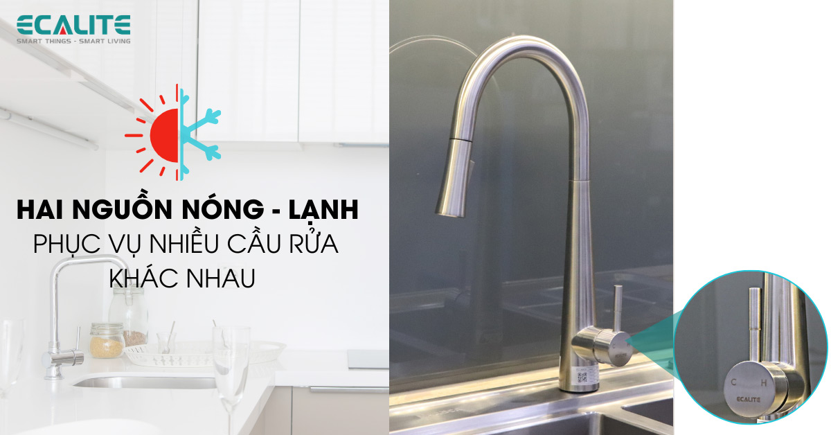 Vòi rửa chén nóng lạnh Ecalite EF-K149G hai nguồn nóng - lạnh