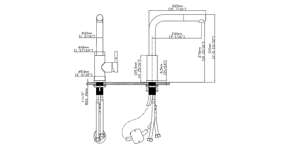 Thông số kỹ thuật của vòi rửa chén Ecalite EF-K185B