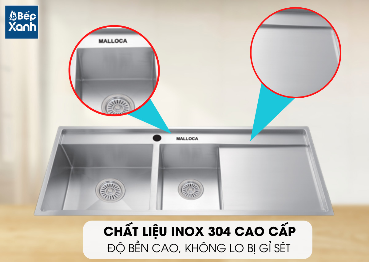 Chất liệu Inox 304 của chậu rửa chén Malloca MS-6306