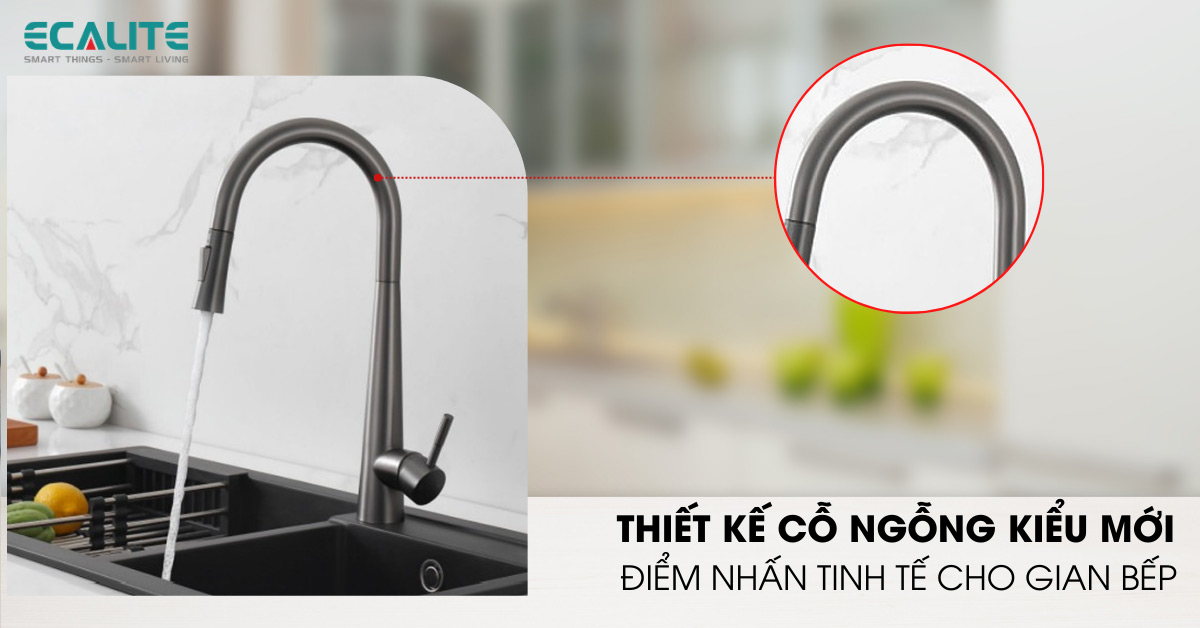 Vòi rửa chén nóng lạnh Ecalite EF-K149G thiets kế cổ ngỗng