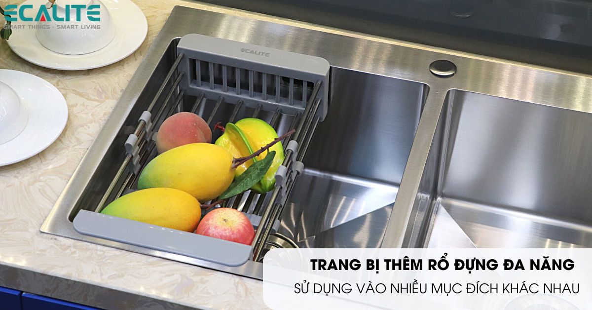 Trang bị rổ đựng đa năng trên chậu rửa chén Ecalite ESD-11650HS