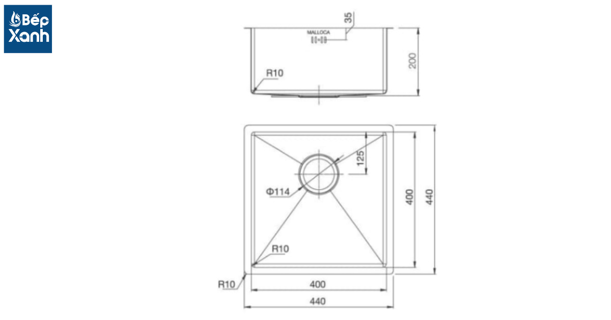 Kích thước chậu rửa Malloca MS 1044